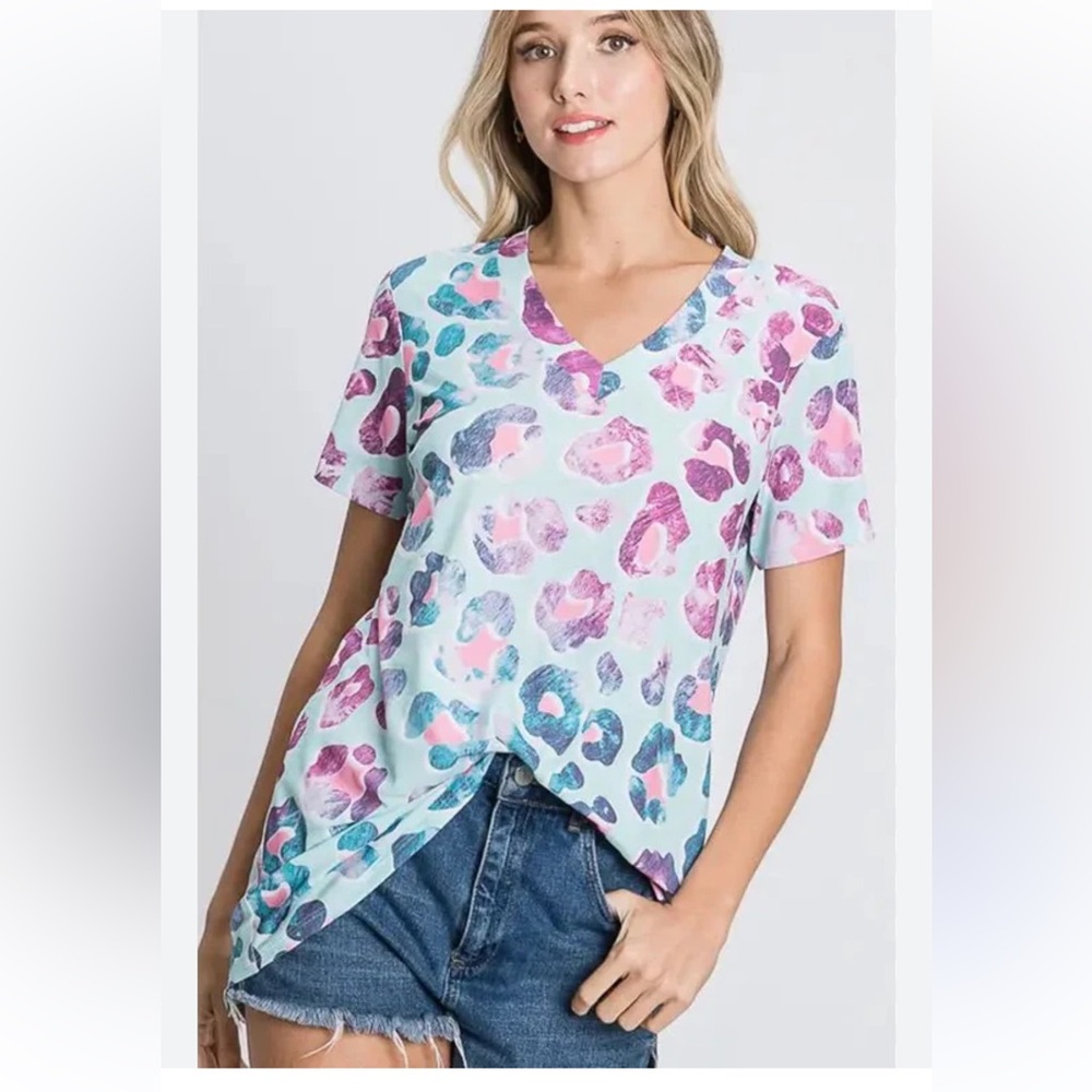 HEIMISH USA Multicolor Leopard Print V-Neck Tee